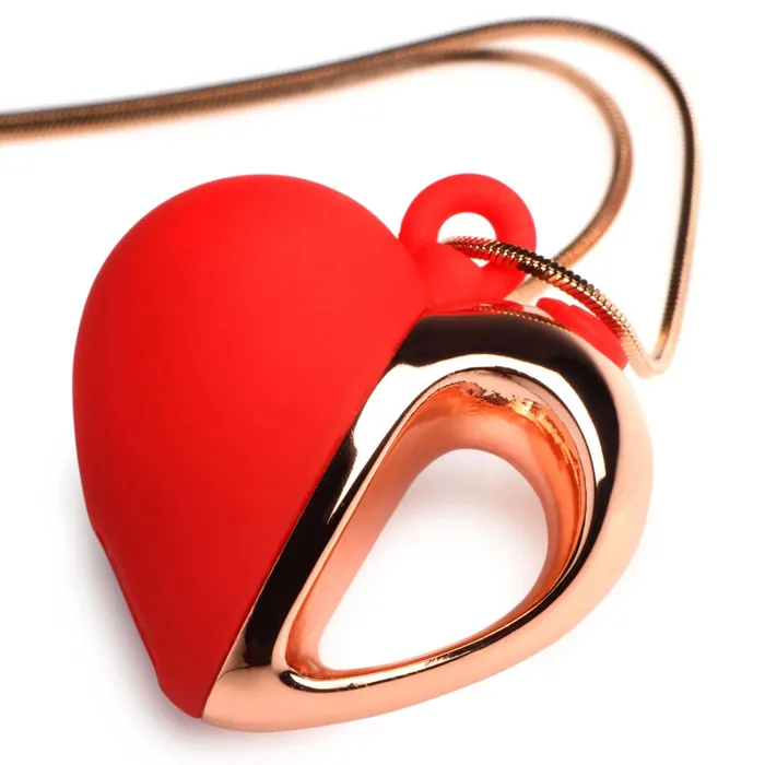 XR Brands Charmed Vibrators 10x Vibrating Silicone Heart Necklace Rose Gold Red XR Brands Charmed Vibrators 10x Vibrating Silicone Heart Necklace Rose Gold Red