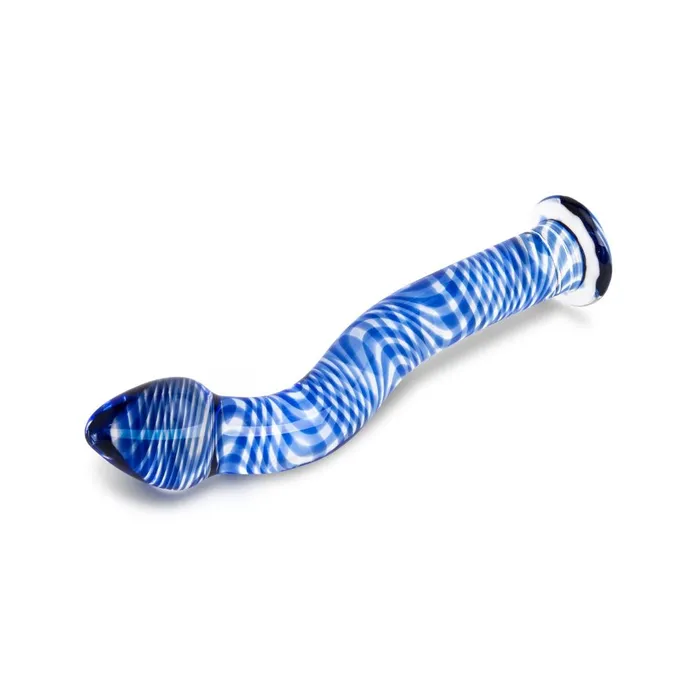Female Sex Toys Gls 75 Blue Wave Curved Glass Dildo with Tapered Base