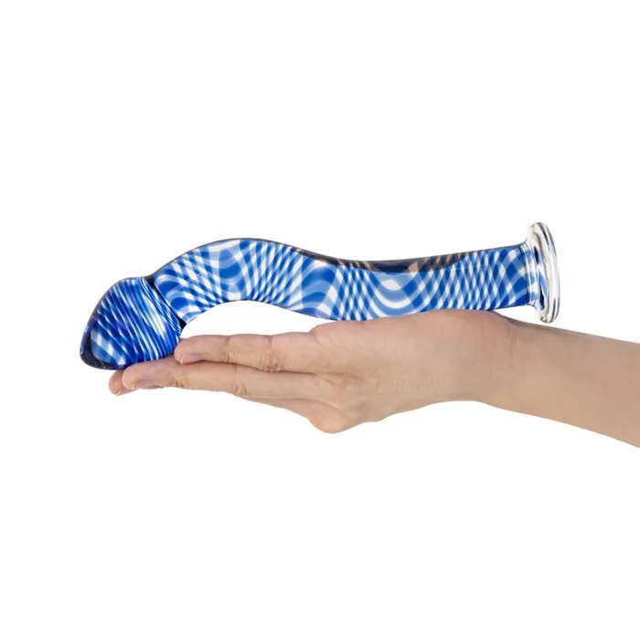 Female Sex Toys Gls 75 Blue Wave Curved Glass Dildo with Tapered Base