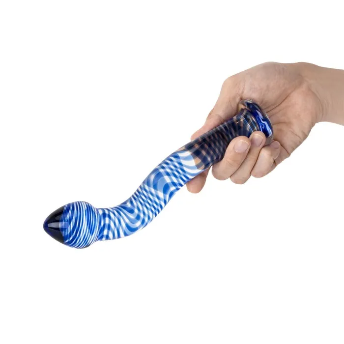 Female Sex Toys Gls 75 Blue Wave Curved Glass Dildo with Tapered Base