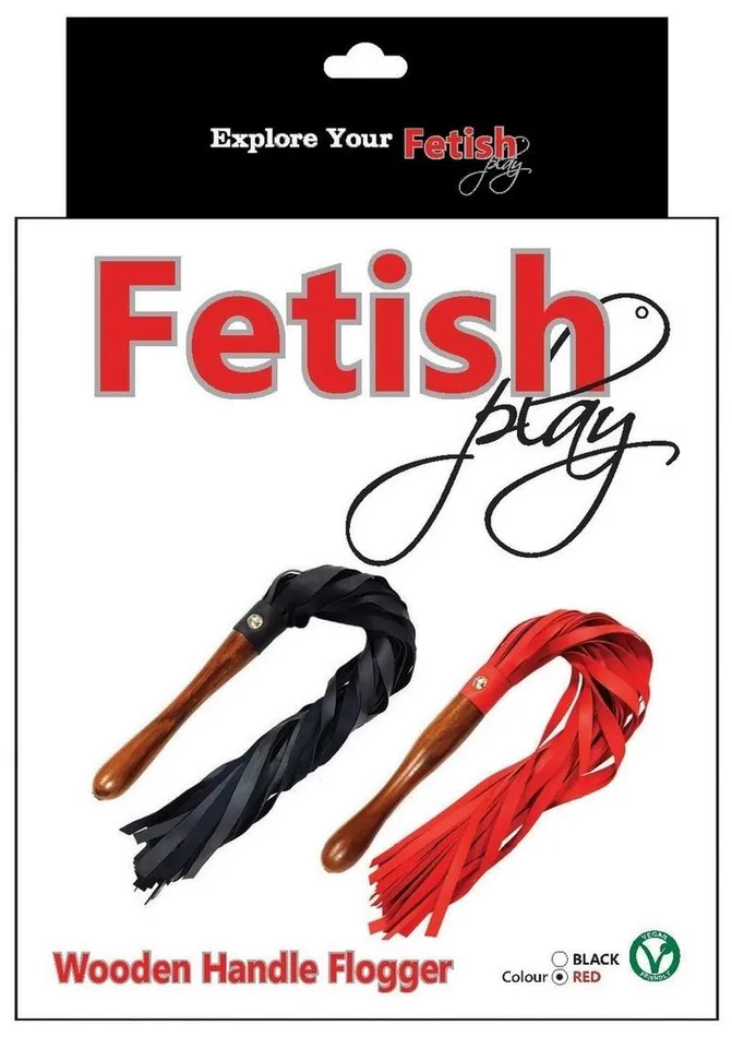 Fetish Play Wooden Handle Flogger Vegan Leather Rouge Couples
