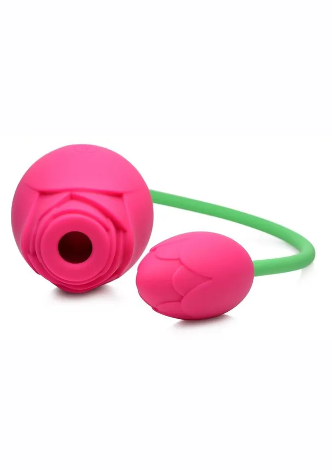 Male Sex Toys Bloomgasm Inmi Bloomgasm Rose Duet 15x Silicone Rechargeable Vibrating and Sucking Clit Stimulator