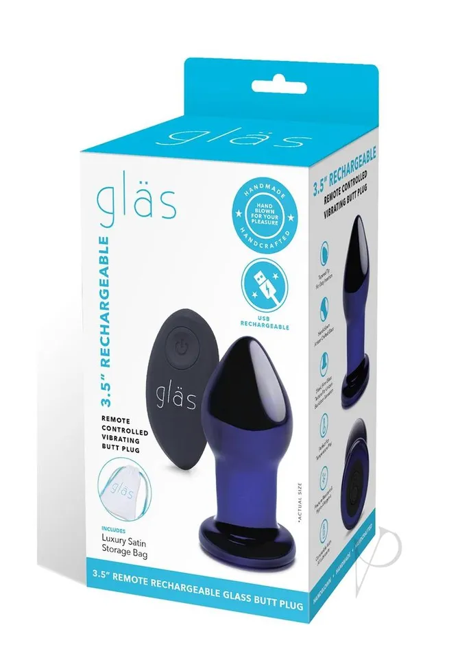 Anal Glas Recharge Remote Vibe Butt Plug 35 Blue